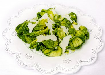 Baby Gem Salad with Cucumber Ribbons and Ricotta Salata